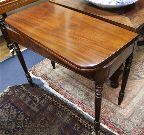 A Regency mahogany folding top tea table, W.3ft